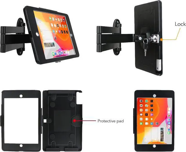 Alt view image 4 of 7 - Tablet Wall Mount Bracket with fold for iPad 10.2-Inch (9th,8th,7th Gen.), Extend Adjustable Arm Swivel with Anti Theft Security Lock and Key, Multi Angle, Rotate Design,Metal (Black)