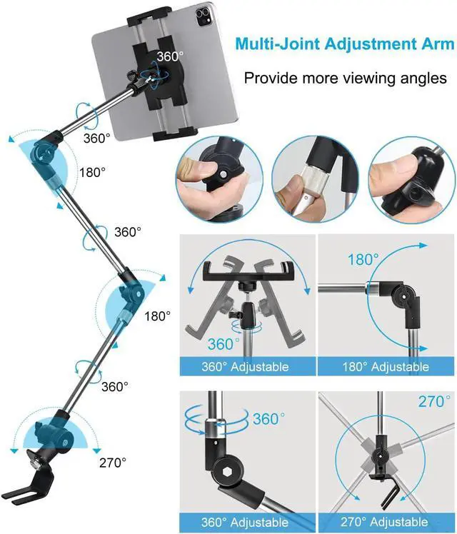 Alt view image 4 of 7 - Car/Truck Seat Rail Tablet Mount, 35" Heavy Duty Car Floor Bolt Phone iPad Holder, Vehicle Front Seats Stand for iPad Pro 12.9 Air Mini, iPhone, Galaxy Tabs, More 4-13" Cell Phones and Tablets