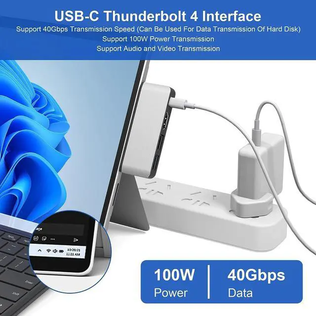 Alt view image 6 of 7 - Surface Pro 8 Hub Docking Station with 4K HDMI, USB-C Thunerbolt 4 (Display+Data+PD Charging), USB 3.0, USB 2.0, TF Card Slot, Triple Display (Surface Pro 8+HDMI+USB C) for Microsoft Surface Pro 8