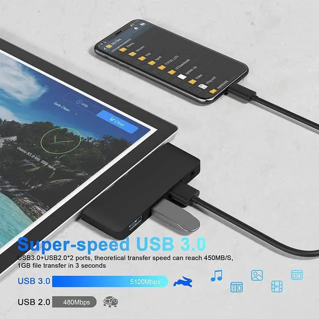 Alt view image 3 of 7 - Surface GO/GO 2/GO 3 Hub Docking Station, 4 in 2 Surface Go Adapter with 2X USB 2.0 Ports, 1x USB 3.0 Port(5Gbps) & 3.5mm Audio/Microphone/Headset Jack,Combo Accessories for Microsoft Surface GO/2/3