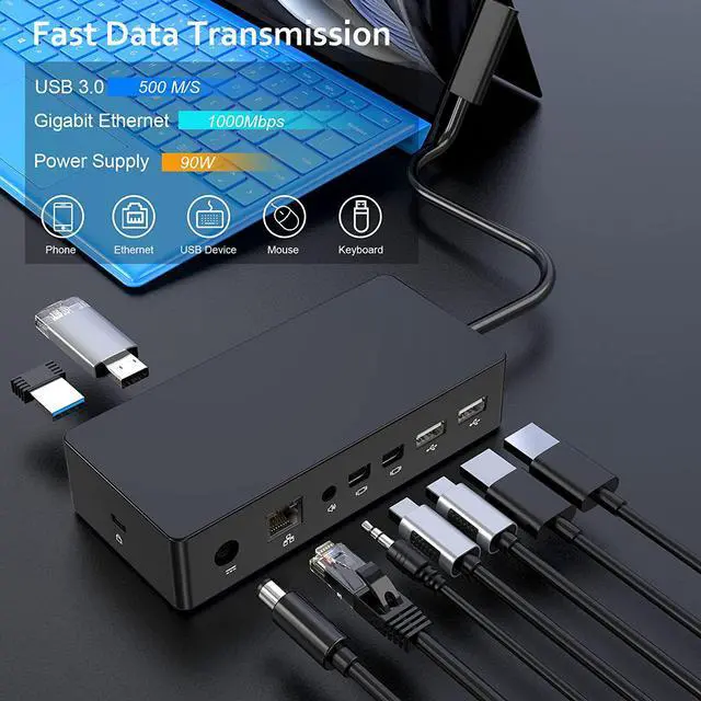 Alt view image 3 of 7 - Surface Dock, Surface Pro Docking Station with 90W Power Supply Compatible with Surface Pro11/10/9/ 8/X/7/6/4/3, Surface Laptop 4/3/2/go, Surface Laptop, Surface Book2,Surface Book,Surface Go