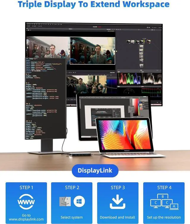 Alt view image 2 of 7 - DisplayLink Docking Station Dual Monitor, Mosirui12-in-1 USB 3.0 to USB C Hub with Dual HDMI,VGA,USB3.0,Ethernet,PD120W for MacBook M1/M2/M3/M4Pro/Air  HP Lenovo,Windows Laptops