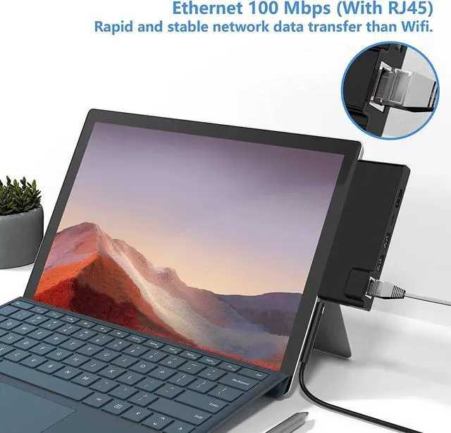 Alt view image 5 of 7 - Surface Pro 7 Hub Docking Station with 4K HDMI Adapter+1000M Gigabit Ethernet LAN+ USB C PD Charging +2 Port USB 3.0+SD/TF(Micro SD) Card Reader Converter Combo Adaptor for Microsoft Surface Pro 7