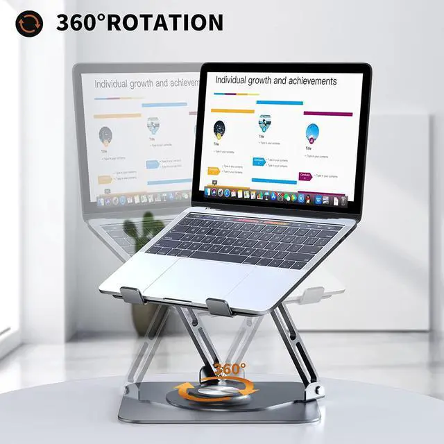 Alt view image 2 of 7 - Laptop Stand for Desk, Adjustable Computer Stand with 360° Rotating Base, Ergonomic Laptop Riser for Collaborative Work, Foldable & Portable Laptop Stand, fits for All 10-16" Laptops