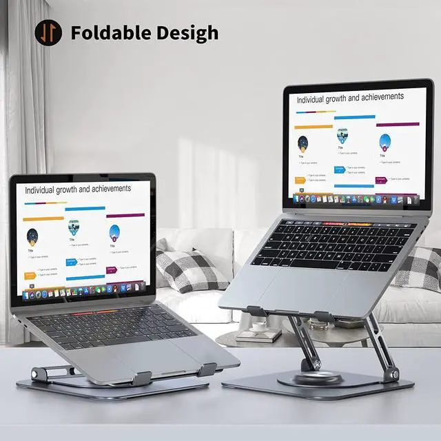 Alt view image 3 of 7 - Laptop Stand for Desk, Adjustable Computer Stand with 360° Rotating Base, Ergonomic Laptop Riser for Collaborative Work, Foldable & Portable Laptop Stand, fits for All 10-16" Laptops