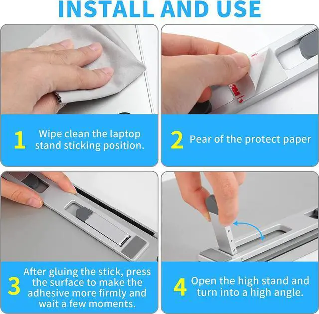 Alt view image 6 of 6 - Riser for Desk,Pop up Laptop Stand,Adjustable Height Self-Adhesive Portable Laptop Stand with Feet, Extend Leg,Foldable Computer Stand for 10-17 Models MacBook Air, Keyboard etc.