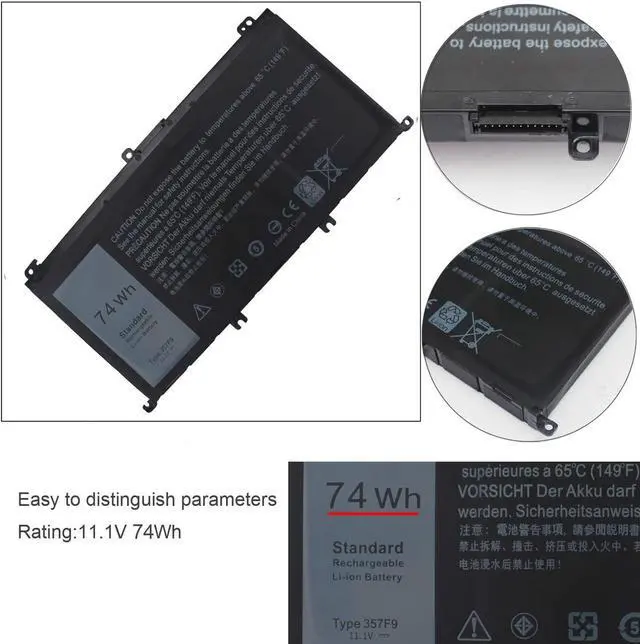 Alt view image 3 of 7 - 74WH 357F9 Laptop Battery for Dell Inspiron 15 7000 Gaming 15 7559 7557 5576 5577 7566 7567 7759 INS15PD Series P65F P57F 071JF4 0GFJ6 0357F9 11.1V