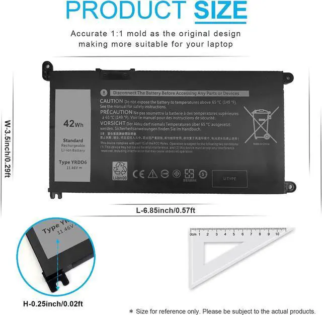 Alt view image 3 of 6 - 42Wh YRDD6 1VX1H VM732 Battery for Dell Inspiron 5591 7586 5491 5481 5482 5485 3310 2-in-1 15 3582 3583 3593 3584 5590 5593 5594 5585 5598 14 3493 5493 5480 3793 Vostro 3491 5581 5490 5590 3 Cell