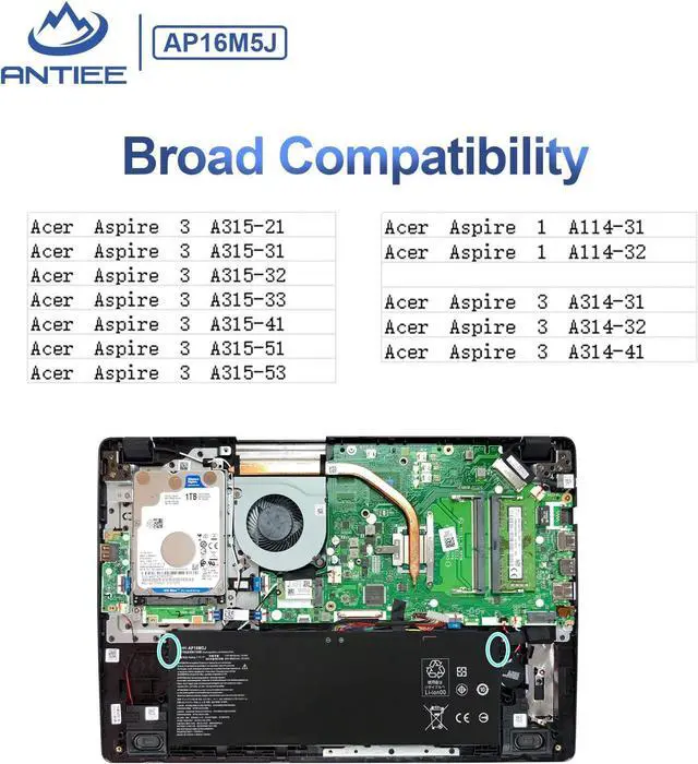 Alt view image 6 of 7 - ANTIEE AP16M5J Laptop Battery for Acer Aspire 1 A114-31 A114-32 Aspire 3 A314-31 A314-32 A314-41 A315-21 A315-21G A315-22 A315-31 A315-32 A315-33 A315-41 A315-51 A315-53 A315-53G 2ICP4/80/104