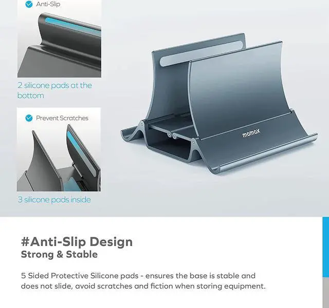 Alt view image 5 of 7 - MOMAX Vertical Laptop Stand Holder with Multi USB C Fast Charging Cable, Gravity Auto Locking Holder Storage Dock and 4 in 1 USB C/USB A to USB C/Micro USB PD 60W Cable