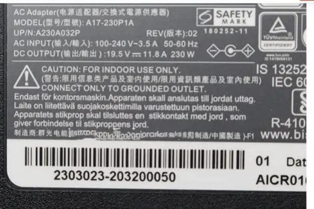 Alt view image 6 of 7 - New 19.5V 11.8A 230W Charger fit for Chicony: A230A012L A12-230P1A A17-230P1A P65 GS65 for Msi GS75 957-17G11P-101 GT72S STEALTH-248 GS65 5.5 x 2.5mm Power Supply Cord
