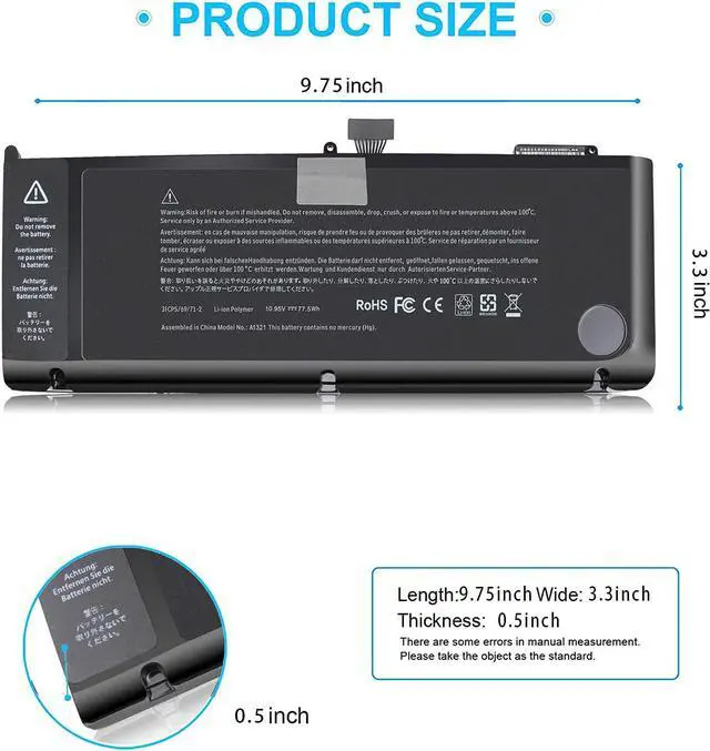 Alt view image 7 of 7 - A1321 A1286 Battery for Mid 2009 2010 MacBook Pro Battery 15 inch, 3icp5/81/77-2 Battery for MacBookPro 5.4,5.3,6.2 MC118 MB985 MB986 MC371L MC372LL MC373LL 10.95V 77.5WH [ 12 Months Warranty]