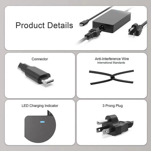 Alt view image 7 of 7 - 90W USB-C AC Adapter Charger Fit for HP Envy x360 15-es0002nj 15-ew0023dx 15-ew0013dx 15-ew1047nr 15-fh0097nr 15-fe0053dx 15-fe0097nr 17-cr1005cl 17-cw0023dx 17-cw0097nr Laptop Power Cord Supply