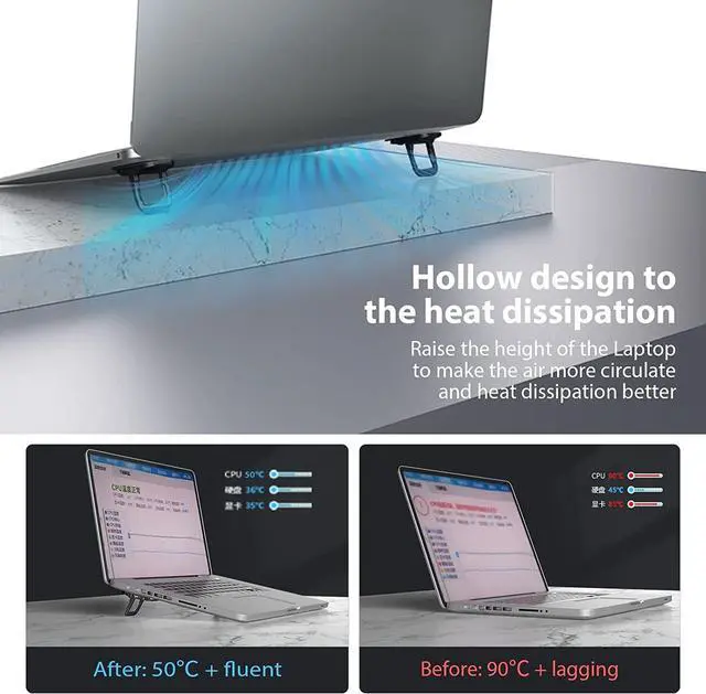 Alt view image 5 of 7 - Portable Laptop Stand with 3 Adjustable Angles Flip Keyboard Riser Feet for Most Keyboards Computer Keyboard Stand for Desktop MacBook HP and Other 10-17 Inches Laptop Feet Riser Black