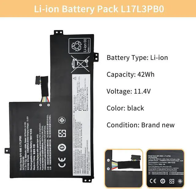 Alt view image 2 of 7 - NBULBL L17L3PB0 Laptop Battery Replacement for Lenovo 100e 100e-81ER 300e 500e 500e-81ES Chromebook Series Notebook L17C3PG0 L18D3PG1 L17M3PB0(Type 2) 11.4V 42Wh 3685mAh