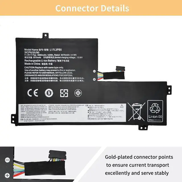 Alt view image 3 of 7 - NBULBL L17L3PB0 Laptop Battery Replacement for Lenovo 100e 100e-81ER 300e 500e 500e-81ES Chromebook Series Notebook L17C3PG0 L18D3PG1 L17M3PB0(Type 2) 11.4V 42Wh 3685mAh