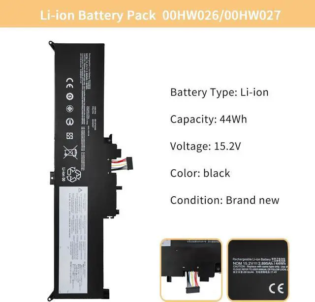 Alt view image 2 of 7 - NBULBL 00HW026 00HW027 15.2V 44Wh Replacement Battery Compatible with Lenovo ThinkPad Yoga 260 Series Laptop SB10F46464 SB10F46465
