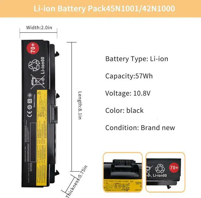 Alt view image 2 of 6 - 42N1000 45N1001 70+ Laptop Battery Replacement for Lenovo Thinkpad T410 T420 T430 T510 T520 T530 T530I SL410 SL510 E420 E520 W510 W520 W530 42T4733 42T4751 42T4752 42T4753 42T4731 42T4235