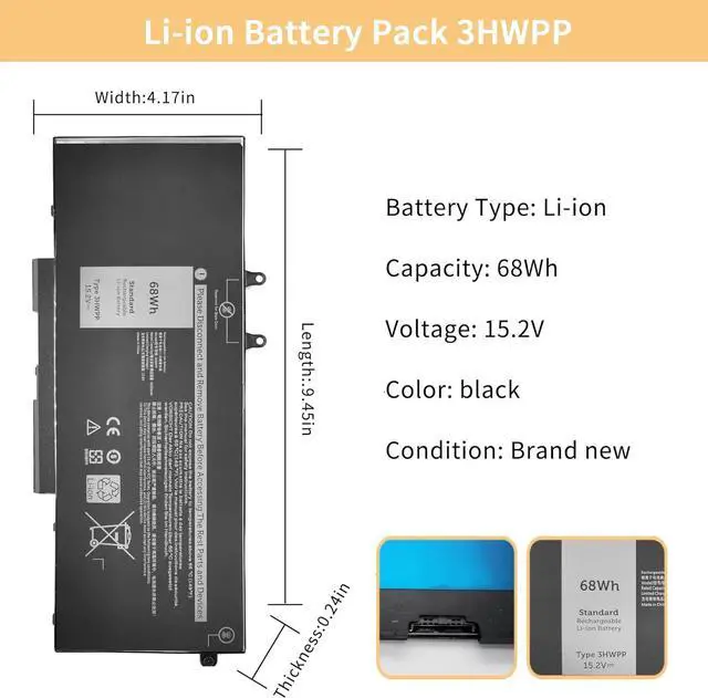 Alt view image 2 of 7 - NBULBL 3HWPP 15.2V 68Wh Replacement Battery Compatible with Dell Latitude 5401 5410 5411 5501 5510 5511 Precision 3541 3551 Series Laptop 03HWPP 10X1J N2NLL 1VY7F 01VY7F