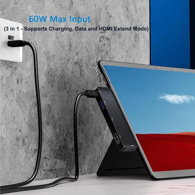 Alt view image 6 of 7 - Surface Pro X Hub Docking Station Dual Monitor, RREAKA 6 in 1 Microsoft Surface Pro X Accessories Adapter Dock with 4K HDMI USB C 60W PD USB3.0 SD/TF Card Reader 3.5mm Audio Jack