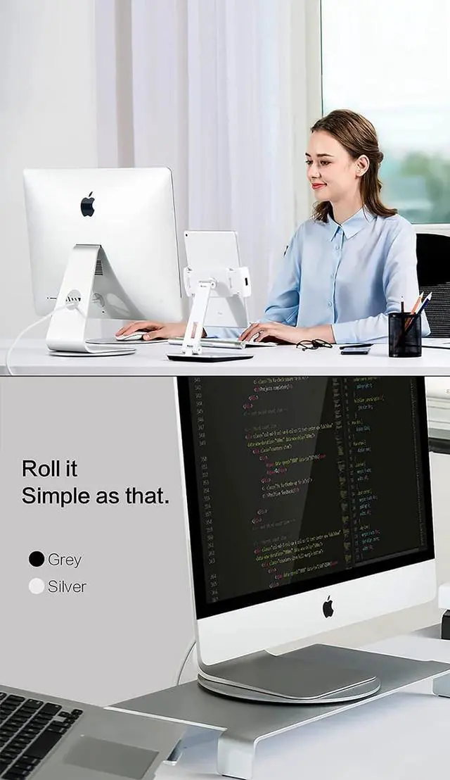 Alt view image 4 of 7 - 360° Rotation Monitor Stand, Grey Aluminum Alloy, Wide Compatibility for iMac, Laptop, Potted Plants, Arts & Crafts and More
