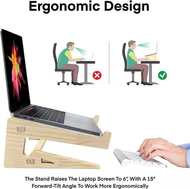 Alt view image 3 of 6 - Wooden Laptop Stand,Vertical Laptop Stand for Desk,Wood Notebook Holder Mount Stand Compatible with MacBook Air Mac Pro, Chromebook, HP, DELL, Acer, Toshiba, Surface, Lenovo etc