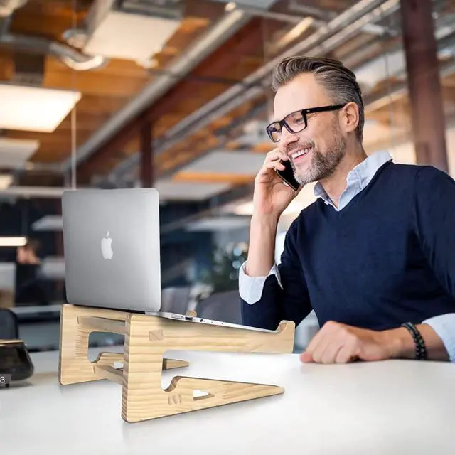Alt view image 6 of 6 - Wooden Laptop Stand,Vertical Laptop Stand for Desk,Wood Notebook Holder Mount Stand Compatible with MacBook Air Mac Pro, Chromebook, HP, DELL, Acer, Toshiba, Surface, Lenovo etc