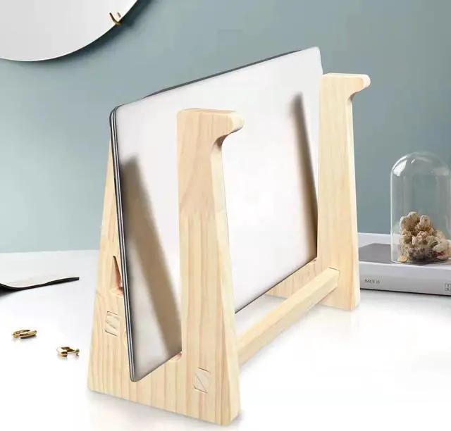 Alt view image 2 of 6 - Wooden Laptop Stand,Vertical Laptop Stand for Desk,Wood Notebook Holder Mount Stand Compatible with MacBook Air Mac Pro, Chromebook, HP, DELL, Acer, Toshiba, Surface, Lenovo etc