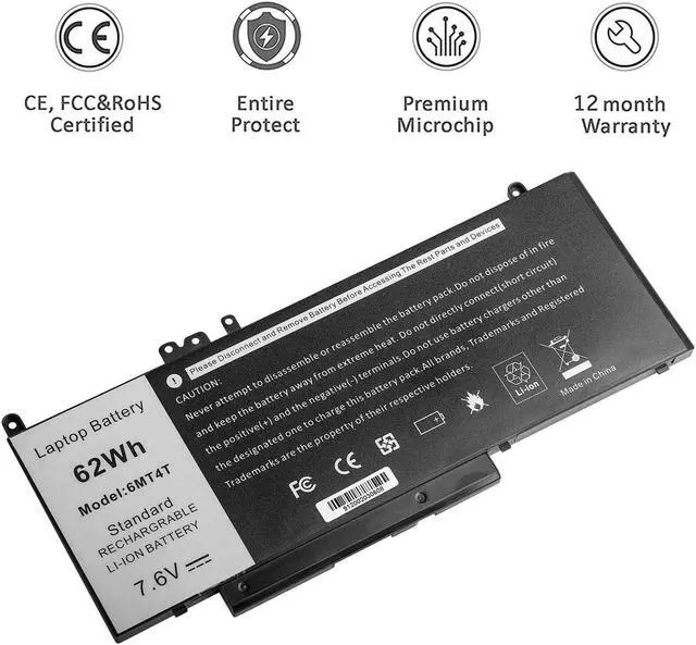 Alt view image 2 of 6 - TREE.NB E5470 E5570 Battery 62WH 6MT4T Battery for Dell Latitude 14 5470 E5470 15 5570 E5570 Notebook 15.6" Part Number:7V69Y TXF9M 79VRK 07V69Y 7.6V 4-Cell