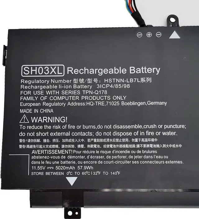 Alt view image 2 of 6 - Fully SH03XL Replacement Battery Compatible with HP Spectre X360 13-AC001NA AC013DX AC033DX AC037TU AC052NA AC028TU 13-AB0XX 13-AB001 13-AB099 13T-AB000 13-W0XX 13-W003NO Series TPN-Q178 11.55V 57.9Wh