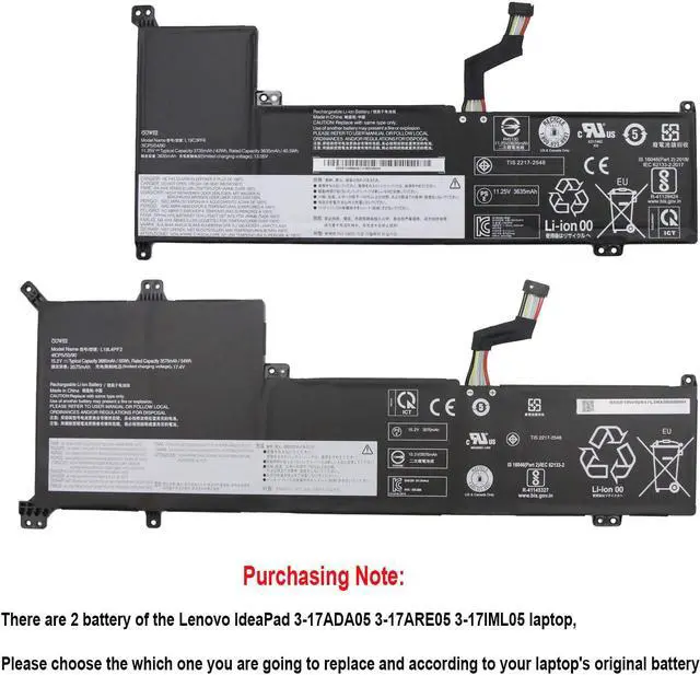 Alt view image 3 of 4 - L19C3PF6 Laptop Battery Compatible with Lenovo IdeaPad 3-17ADA05 3-17ARE05 3-17IIL05 3-17IML05 Series SB10W89847 L19L4PF2 5B10W89846 L19D4PF2 5B10W89835 5B10W89838 L19L3PF4 11.25V 42Wh 3735mAh