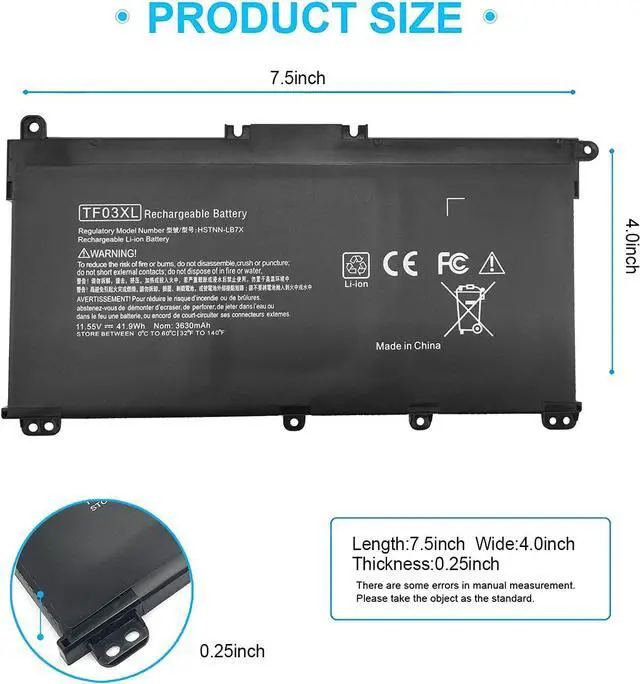 Alt view image 2 of 6 - 41.9WH Type TF03XL Battery Compatible with HP Pavilion 15-CC 15-CD 15-CC154CL 15-CC060WM 15-CC152OD 15-CC055OD 17-AR050WM HSTNN-IB7Y 920046-121 920046-421 HSTNN-LB7X