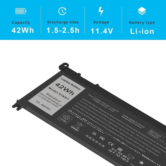 Alt view image 5 of 7 - Fancy Buying 51KD7 Laptop Battery Replacement for Dell Chromebook 11 3100 3180 3189 5190 3181 2-in-1 14 3400 Series P28T001 Y07HK FY8XM 0FY8XM