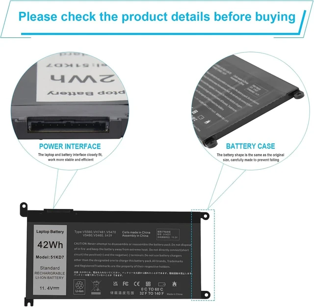 Alt view image 4 of 7 - Fancy Buying 51KD7 Laptop Battery Replacement for Dell Chromebook 11 3100 3180 3189 5190 3181 2-in-1 14 3400 Series P28T001 Y07HK FY8XM 0FY8XM