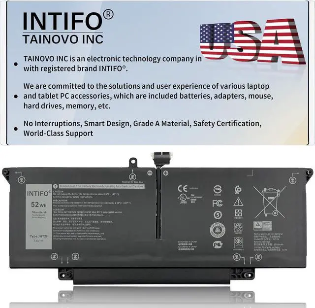 Main image of INTIFO 52Wh JHT2H Laptop Battery Compatible with Dell Latitude 7310 7410 Series Notebook 04V5X2 0HRGYV 07CXN6 35J09 0YJ9RP 009YYF [7.6V 6500mAh 4-Cell]