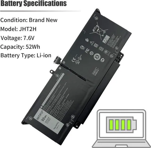 Alt view image 3 of 7 - INTIFO 52Wh JHT2H Laptop Battery Compatible with Dell Latitude 7310 7410 Series Notebook 04V5X2 0HRGYV 07CXN6 35J09 0YJ9RP 009YYF [7.6V 6500mAh 4-Cell]