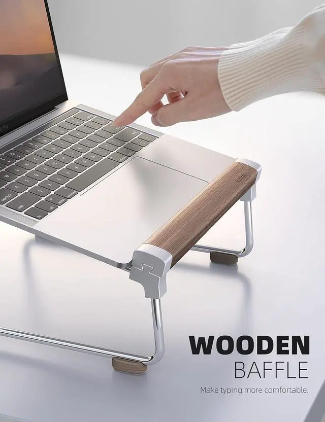Alt view image 4 of 7 - Laptop Stand Desk Walnut Wood Laptop Riser Portable Removable Aluminum Ventilated Ergonomic Computer Notebook Stand Holder Elevator for MacBook Air Pro  XPS HP (10-16) - Silver