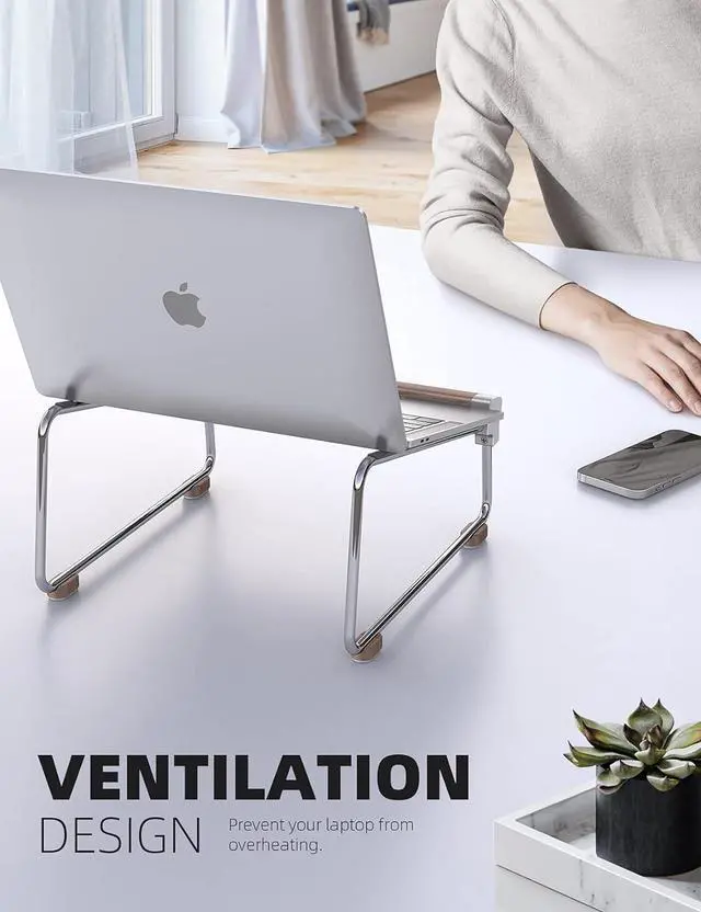 Alt view image 2 of 7 - Laptop Stand Desk Walnut Wood Laptop Riser Portable Removable Aluminum Ventilated Ergonomic Computer Notebook Stand Holder Elevator for MacBook Air Pro  XPS HP (10-16) - Silver