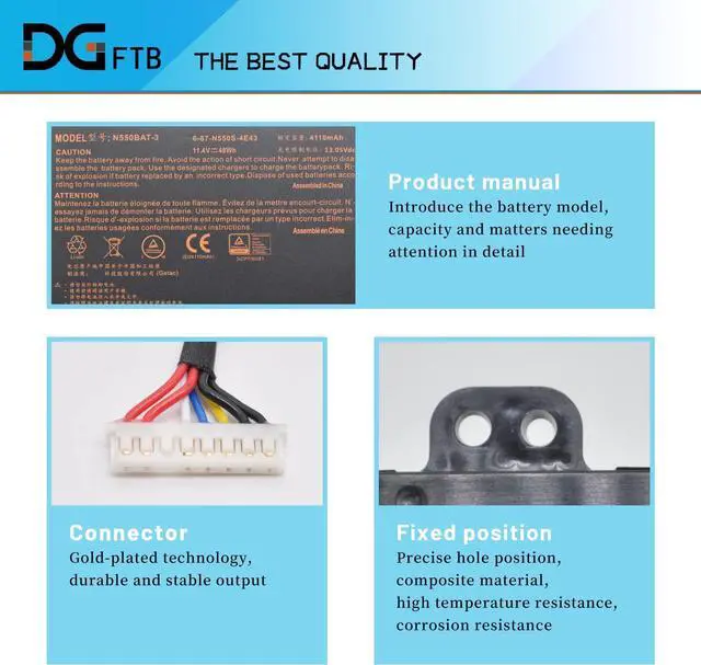 Alt view image 2 of 7 - DGTEC New N550BAT-3 Replacement Battery for Clevo N550RC N550RN N551RN F57-D1T 6-87-N550S-4E4 6-87-N550S-4E42 6-87-N550S-4E43 (11.4V 48Wh)