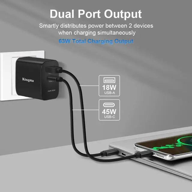 Alt view image 2 of 6 - King Ma 65W Surface Pro Charger, Microsoft Surface Pro 7 Charger USB C PD GaN Laptop Power Adapter 2-Port Travel Portable Wall Charger for Surface Pro 3/4/5/6/7/8/X Surface Go/Book/Studio i5