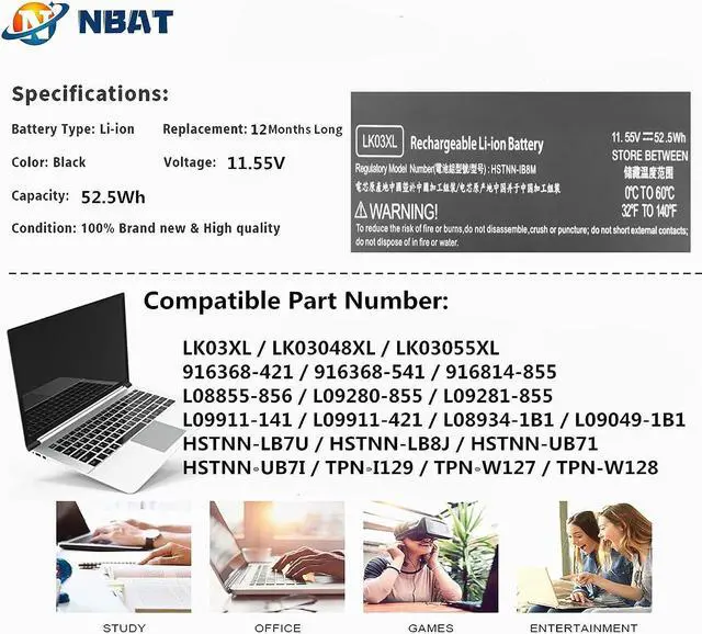 Alt view image 3 of 7 - LK03XL Battery L09281-855 916814-855 for HP Envy X360 battery replacement 15m-cn0xxx 15m-cp0xx 15m-bq1xx 15t-cn 15m-bp011dx 15m-bp012dx 15m-bp112dx 15m-bp111dx 15-bp194cl 17m-ae0xx 15-bp100 L09280-855