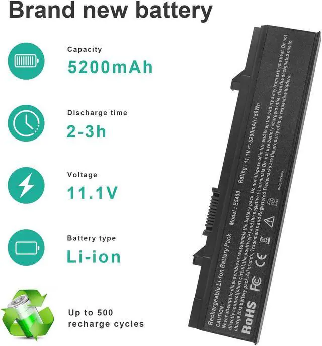 Alt view image 2 of 5 - HIGH QUALITY FUTUREBATT FUTUREBATT Replacement Laptop Battery for Dell Latitude E5400 E5410 E5500 E5510 KM742 KM769 RM656 T749D[11.1V 58Wh]