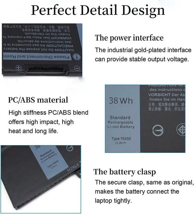Alt view image 4 of 7 - F62G0 Battery Replacement for Dell Inspiron 13 7000 2 in 1, P83G P83G001 P91G001 P91G P87G 39DY5 039DY5 13 5370 7370 7373 7380 7386 13MF Vostro 5370RPJC3 0RPJC3(38Wh/11.4V)