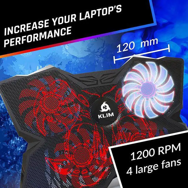 Alt view image 3 of 7 - KLIM Wind Laptop Cooling Pad - More Than 500,000 Units Sold - New - Powerful Rapid Action Laptop Cooler - Laptop Stand with 4 Cooling Fans - 2 USB Ports - PC Mac PS5 PS4 Xbox One - Cobra Red