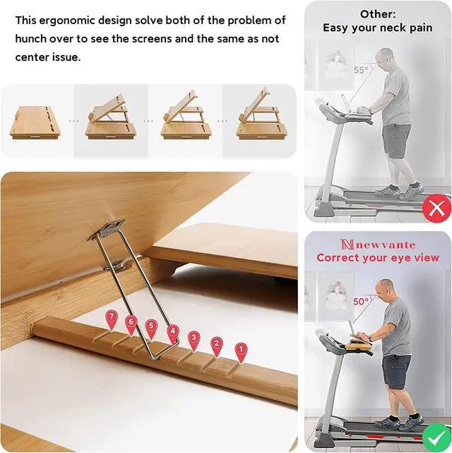 Alt view image 4 of 7 - Nnewvante Treadmill Desk Attachment Bamboo Walking Laptop Stand Holder Workstation Adjustable Desktop Laptop Tray for Treadmill