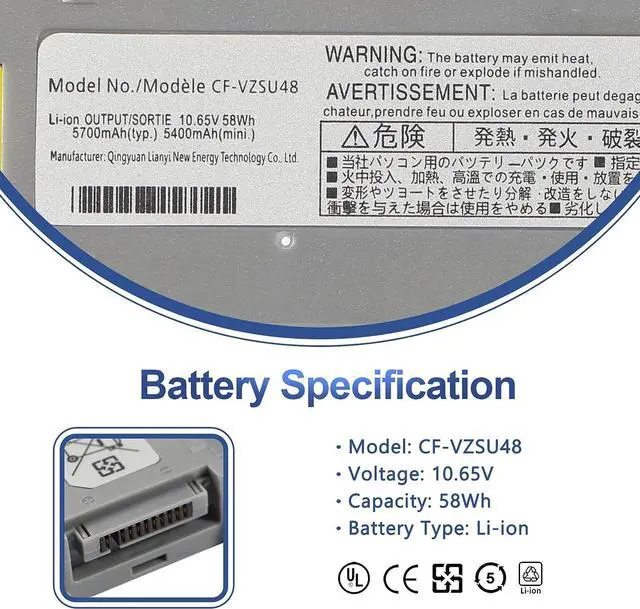 Alt view image 2 of 7 - ANTIEE CF-VZSU48 Laptop Battery Replacement for Panasonic Toughbook CF-19 CF19 MK1 MK2 MK3 MK4 MK5 MK6 MK7 MK8 Series CF-VZSU48U CF-VZSU28 CF-VZSU48R CF-VZSU50 CF-VZSU58U 10.65V 58Wh