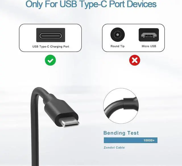 Alt view image 2 of 7 - 45W USB-C Charger Fit for Samsung Chromebook 4 4+ XE350XBA XE310XBA XE310XBA-K01US XE350XBA-K05US XE350XBA-K01US XE310XBA-K03US XE350XBA-K03US, Fit for Chromebook 11.6, 15.6 Type C Laptop Power Cord