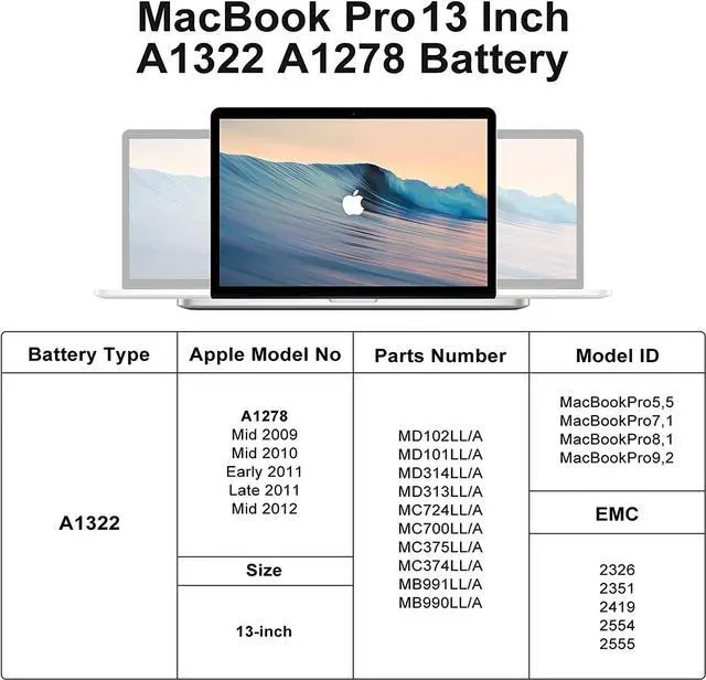 Alt view image 5 of 7 - A1278 A1322 Battery, POWERWOO MacBook pro Battery Replacement 13 inch Mid 2012 2010 2009 Early 2011 Late 2011, a1278 Battery with 6000mAh 10.95V 65.7Wh - High Performance and Longevity