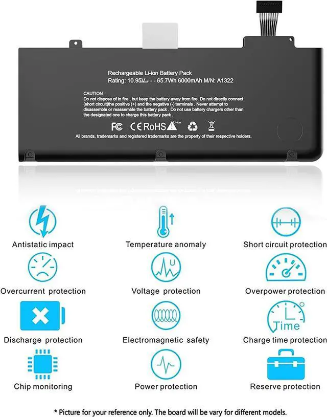 Alt view image 4 of 7 - A1278 A1322 Battery, POWERWOO MacBook pro Battery Replacement 13 inch Mid 2012 2010 2009 Early 2011 Late 2011, a1278 Battery with 6000mAh 10.95V 65.7Wh - High Performance and Longevity