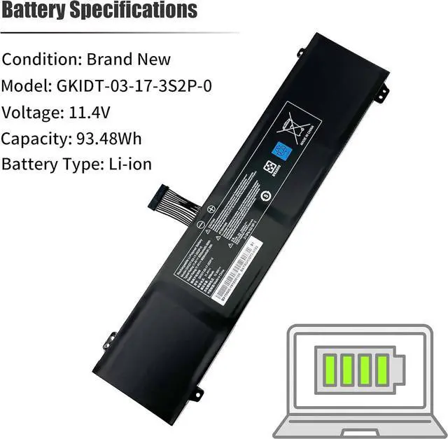 Alt view image 3 of 7 - 93.48Wh GKIDT-03-17-3S2P-0 Laptop Battery Compatible with Adata XPG Xenia 15 Schenker XMG Fusion 15 XFU15L19 Notebook GKIDT-00-13-3S2P-0 3ICP6/62/69-2 3ICP6/63/69-2 [11.4V 8200mAh 6-Cell]